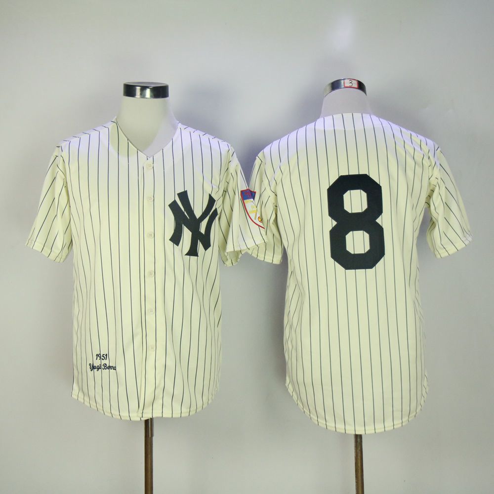 Men New York Yankees 8 No name Cream Throwback MLB Jerseys